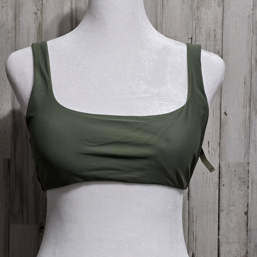 Aerie Olive Green Wide Strap Scoop Bikini  Swim Top Size Medium
